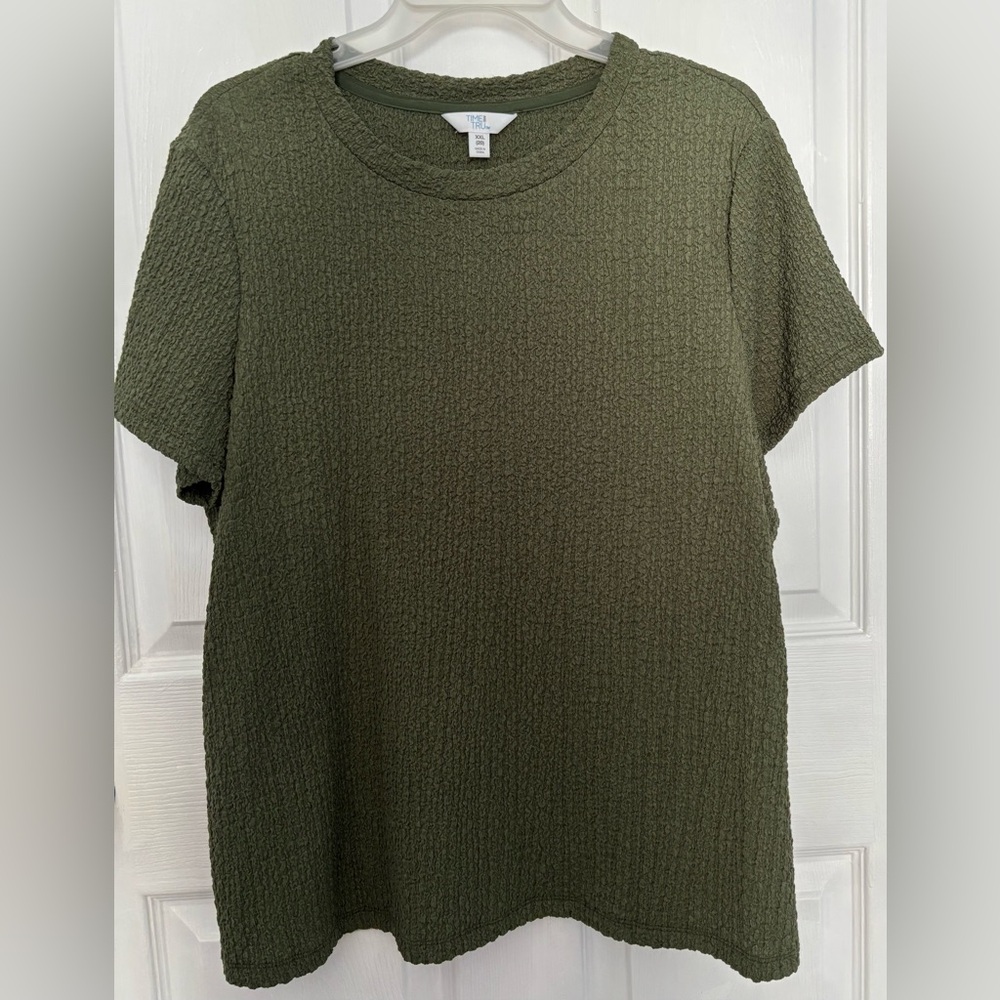 Time and Tru Green Ribbed Short Sleeve T-Shirt